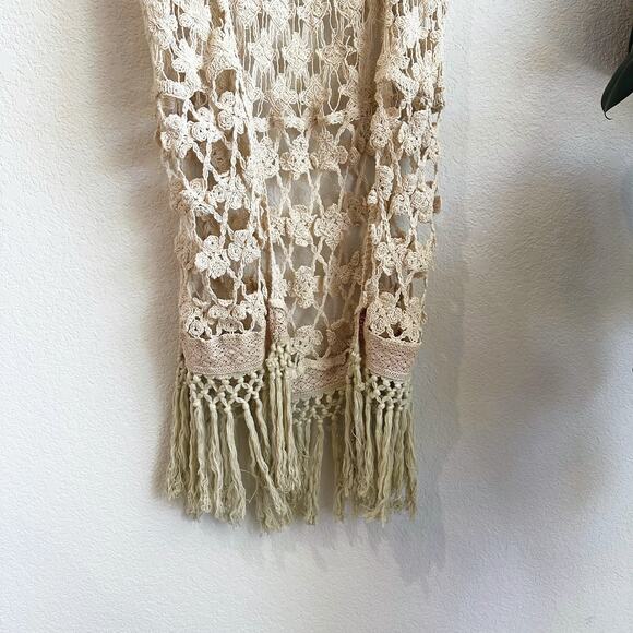 Origami By Vivian Crochet Duster Vest OS Fringe Open Boho Hippie Festival 90s - Picture 3 of 6